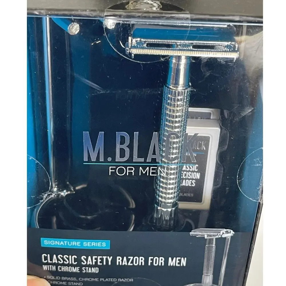 M Black For Men Classic Safety Razor Signature Series Chrome Stand & 12 Blades